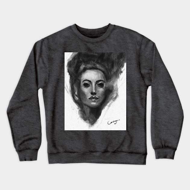 Charcoal Woman Face sketch Crewneck Sweatshirt by carbogninalberto